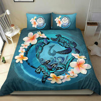 Polynesian Duvet Cover Set - Marshall Islands Bedding Set Blue Plumeria Animal Tattoo - Polynesian Pride