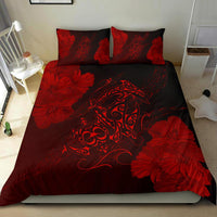 Hawaiian Hibiscus Dolphin Manta Ray Turtle Polynesian Bedding Set Waves Red - Polynesian Pride
