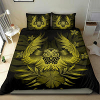 Hawaiian Owl Hibiscus Plumeria Polynesian Bedding Set - Yellow - Polynesian Pride