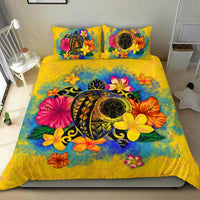 The Northern Mariana Islands Polynesian Bedding Set - Turtle with Plumeria and Hibiscus Yellow - Polynesian Pride
