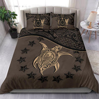 Cook Island Duvet Cover Set - Cook Island Flag & Turtle Tattoo Brown - Polynesian Pride