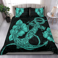 Hawaiian Anchor Poly Tribal Hibiscus Polynesian Bedding Set Turquoise - Polynesian Pride