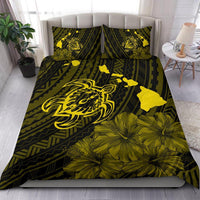 Hawaiian Map Sea Turtle Is Swimming Toward Polynesian Bedding Set Yellow - Polynesian Pride