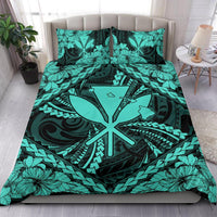Hawaiian Map Kanaka Hibiscus Turquoise Polynesian Bedding Set - Polynesian Pride