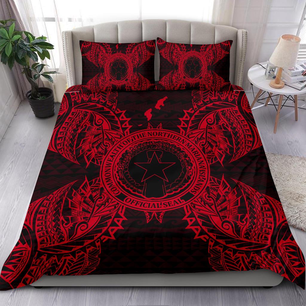 Polynesian Bedding Set - Northern Mariana Islands Duvet Cover Set Map Red Red - Polynesian Pride