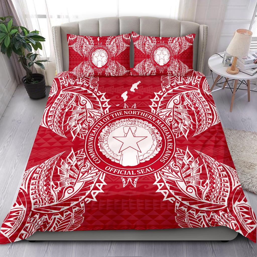 Polynesian Bedding Set - Northern Mariana Islands Duvet Cover Set Map Red White Red - Polynesian Pride