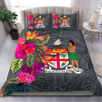 Fiji Bedding Set - Hibiscus Polynesian Pattern Gray Version Gray - Polynesian Pride