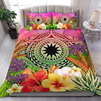 Nauru Polynesian Bedding Set - Manta Ray Tropical Flowers Pink - Polynesian Pride