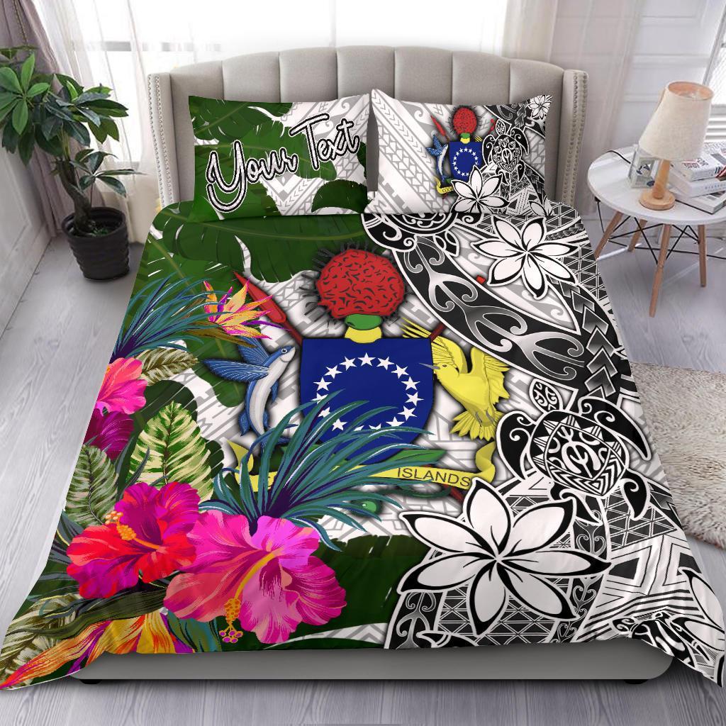 Cook Islands Custom Personalised Bedding Set White - Turtle Plumeria Banana Leaf White - Polynesian Pride