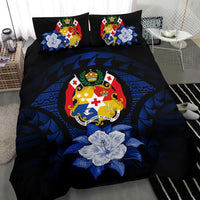 Tonga Duvet Cover Set - Tonga Coat Of Arms & Dark Blue Hibiscus - Polynesian Pride