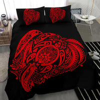 Hawaiian Turtle Hibiscus Polynesian Bedding Set Simple Red - Polynesian Pride