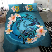 Polynesian Duvet Cover Set - Tuvalu Bedding Set Blue Plumeria Animal Tattoo - Polynesian Pride