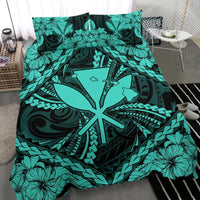 Hawaiian Map Kanaka Hibiscus Turquoise Polynesian Bedding Set - Polynesian Pride