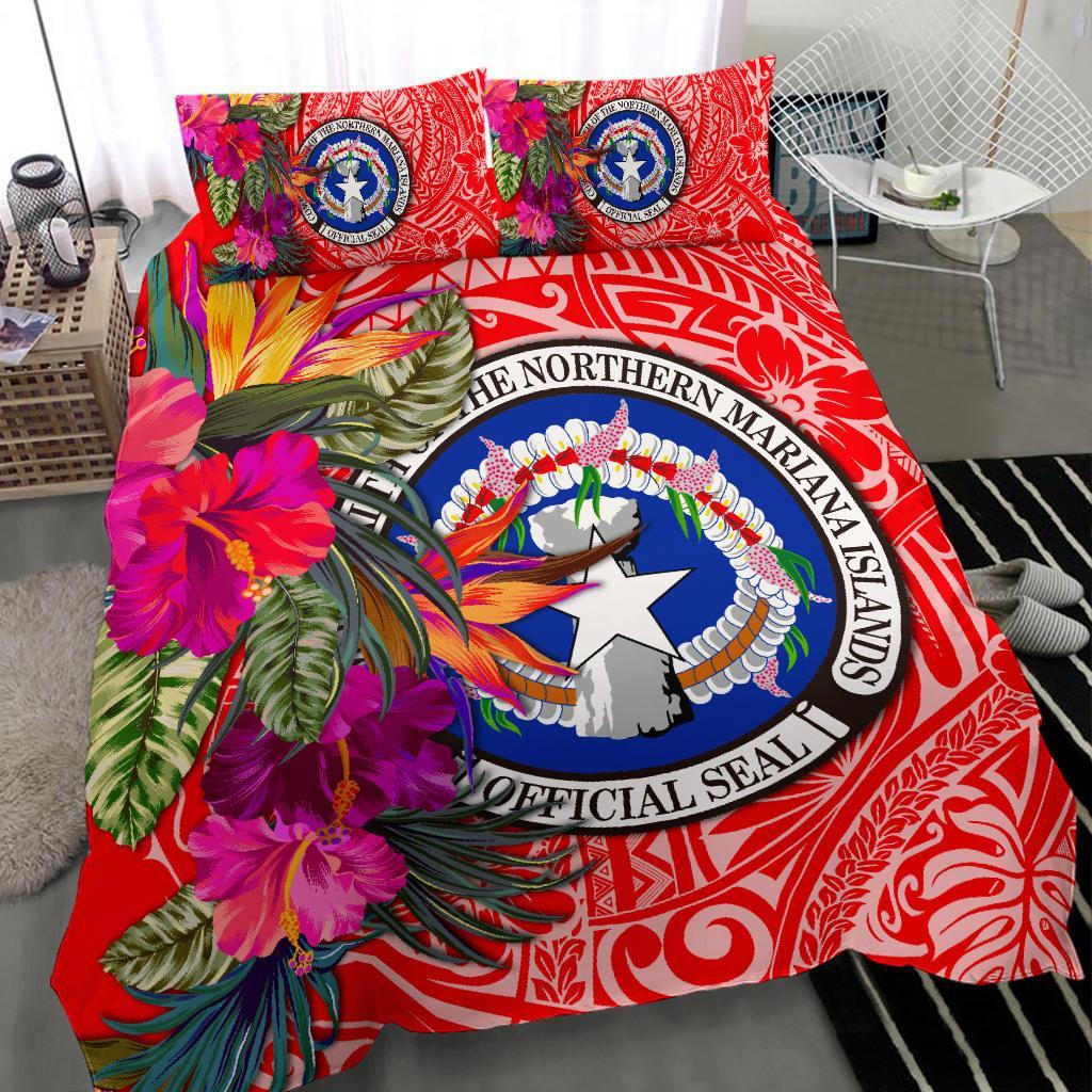Northern Mariana Islands Bedding Set - Saipan Hibiscus Polynesian Pattern Red Version Red - Polynesian Pride