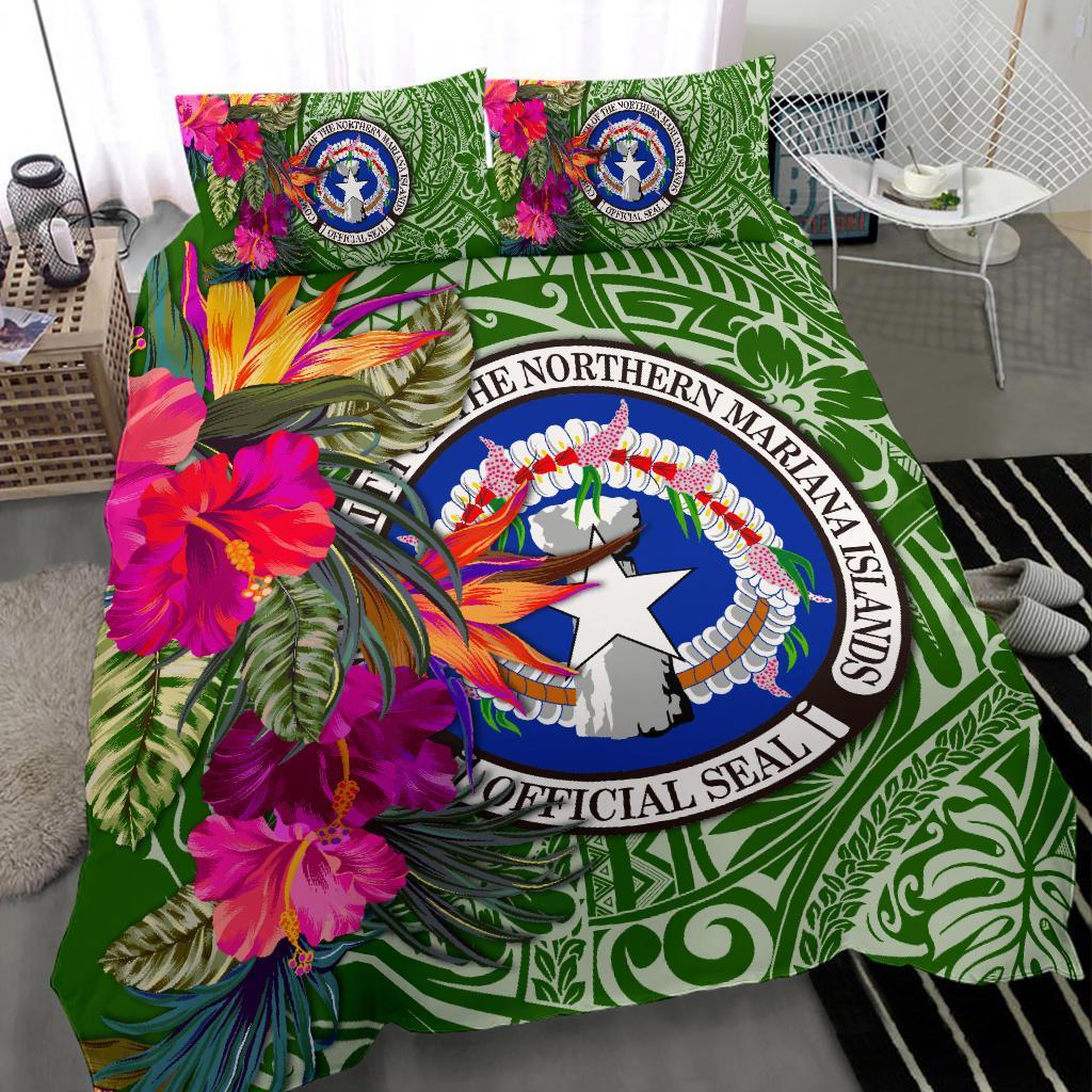Northern Mariana Islands Bedding Set - Saipan Hibiscus Polynesian Pattern Green Version Green - Polynesian Pride