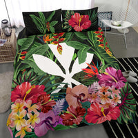 Kanaka Maoli (Hawaiian) Bedding Set - Coat Of Arms Tropical Flowers And Banana Leaves - Polynesian Pride