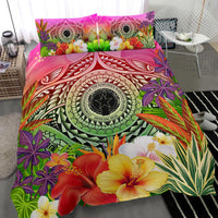 Northern Mariana Islands Polynesian Bedding Set - Manta Ray Tropical Flowers - Polynesian Pride