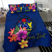 Polynesian Custom Personalised Bedding Set - Cook Islands Duvet Cover Set Floral With Seal Blue - Polynesian Pride