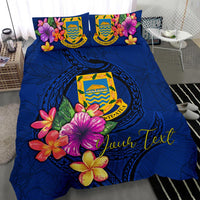 Polynesian Custom Personalised Bedding Set - Tuvalu Duvet Cover Set Floral With Seal Blue - Polynesian Pride