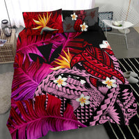 Kanaka Maoli (Hawaiian) Bedding Set, Polynesian Pineapple Banana Leaves Turtle Tattoo Pink - Polynesian Pride