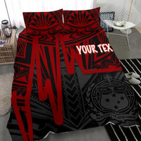 Samoa Personalised Bedding Set - Samoa Seal With Polynesian Pattern In Heartbeat Style (Red) - Polynesian Pride
