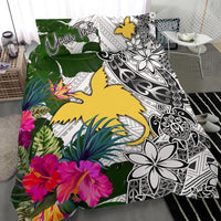 Papua New Guinea Custom Personalised Bedding Set White - Turle Plumeria Banana Leaf - Polynesian Pride