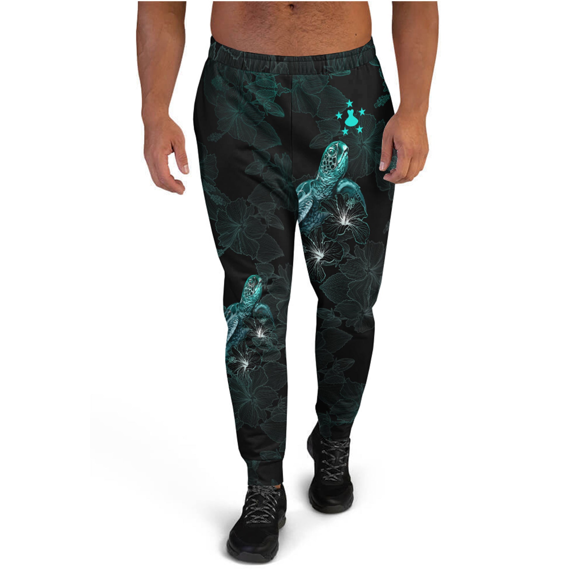 Austral Islands Jogger - Austral Islands Coat Of Arms With Turtle Blooming Hibiscus Turquoise Turquoise - Polynesian Pride