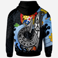 Tonga Custom Zip Hoodie Fish Hooks and Wave - Polynesian Pride