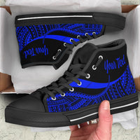 Federated States of Micronesia Custom Personalised High Top Shoes Blue - Polynesian Tentacle Tribal Pattern Unisex Black - Polynesian Pride