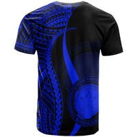 Northern Mariana Islands Custom T Shirt Blue Polynesian Tentacle Tribal Pattern - Polynesian Pride