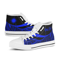 Marshall Islands Custom Personalised High Top Shoes Blue - Polynesian Tentacle Tribal Pattern - Polynesian Pride