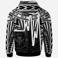 Hawaii Zip up Hoodie Kanaka Maoli With Polynesian Pattern In Heartbeat Style (Black,White) - Polynesian Pride