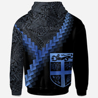 Fiji Zip up Hoodie Fiji Coat of Arms With Polynesian Tattoo Blue - Polynesian Pride