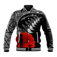 (Custom Personalised) New Zealand Anzac 2022 Baseball Jacket Maori Mix Fern Poppy LT13 - Polynesian Pride