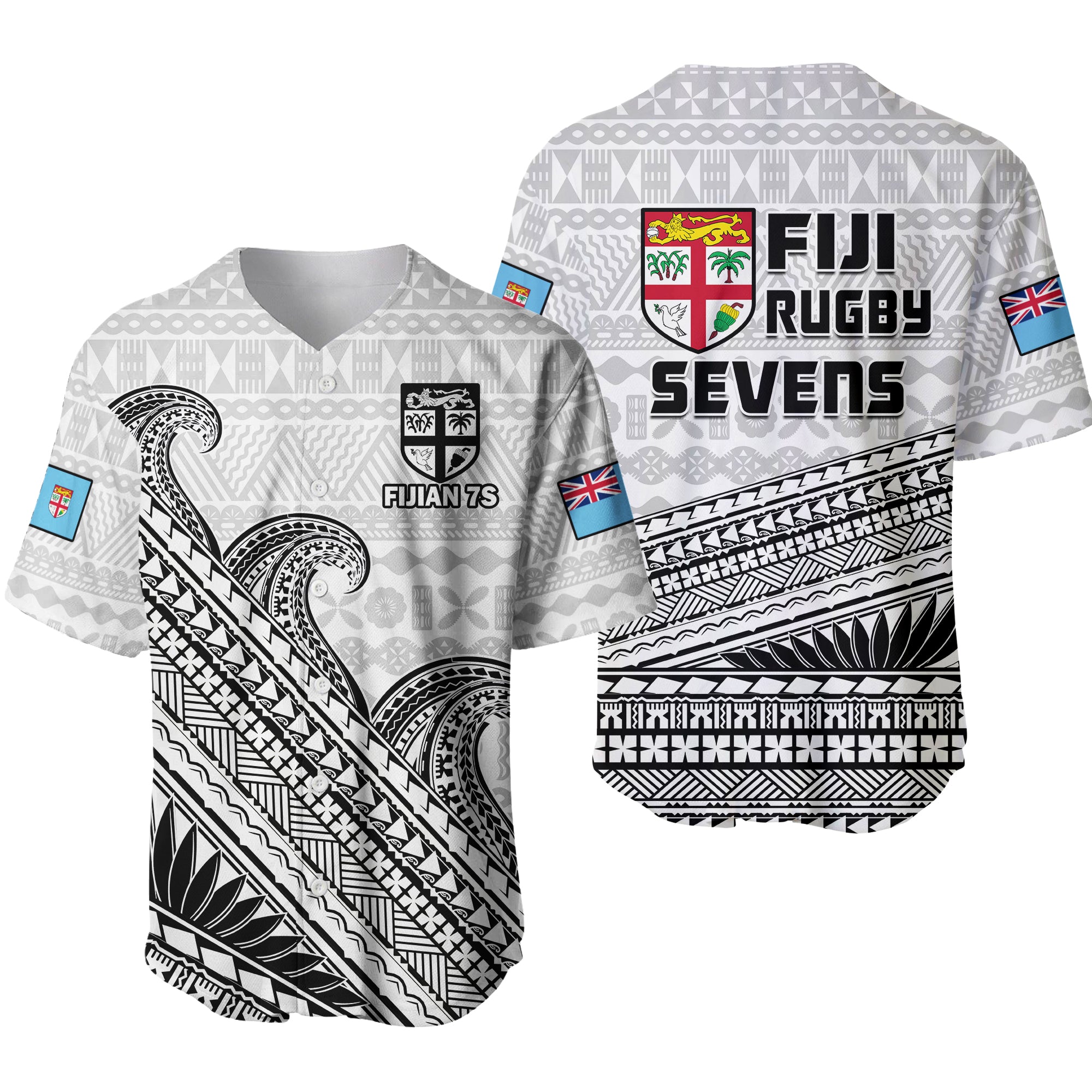 Fiji Sevens Rugby Baseball Jersey Fijian 7s Tapa Polynesian Art LT14 White - Polynesian Pride