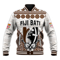 Custom Personalised Fiji Rugby Bati Baseball Jacket Proud Tapa Pattern LT13 Unisex White - Polynesian Pride