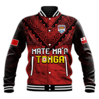 (Custom Text and Number) Tonga Rugby MMT Baseball Jacket Ngatu Mate Maa Tonga Grunge LT13 - Polynesian Pride