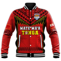 Tonga Rugby Baseball Jacket Mate Maa Tonga Pacific Ngatu Black LT14 Unisex Red - Polynesian Pride