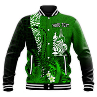 (Custom Personalised) New Caledonia Baseball Jacket Nautilus Green Polynesian Hibiscus LT13 - Polynesian Pride