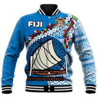 (Custom Personalised) Fiji Baseball Jacket Fijian Drua Mix Tagimaucia Flower Blue Style LT14 - Polynesian Pride