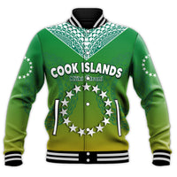 (Custom Personalised) Cook Islands Baseball Jacket Circle Pattern Mix Sea Turtle Green Version LT14 - Polynesian Pride
