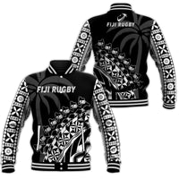 Fiji Rugby Baseball Jacket Fijian Cibi Dance Tapa Pattern Black LT14 Unisex Black - Polynesian Pride