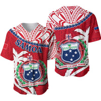 Samoa Baseball Jersey Samoan Coat Of Arms With Coconut Red Style LT14 Red - Polynesian Pride