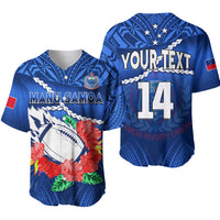 (Custom Text And Number) Samoa Rugby Baseball Jersey Manu Samoa Polynesian Hibiscus Blue Style LT14 Blue - Polynesian Pride