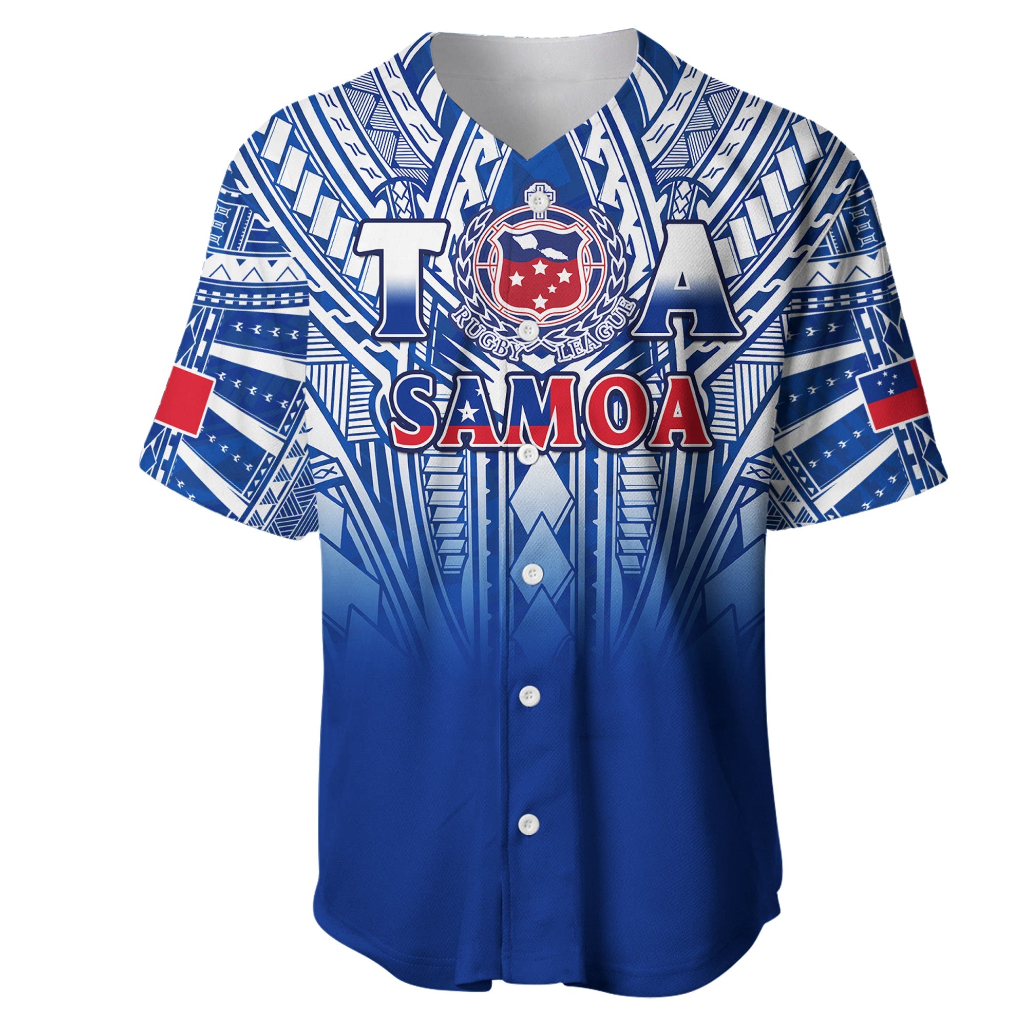 (Custom Text And Number) Samoa Rugby Baseball Jersey Personalise Toa Samoa Polynesian Pacific Navy Version LT14 Blue - Polynesian Pride