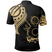 Cook Islands Polo Shirt Kuki Airani Tatau Gold Patterns With Coat Of Arms - Polynesian Pride