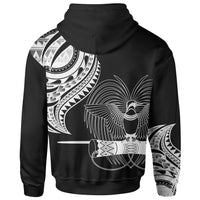 Papua New Guinea Hoodie Papua New Guinea Tatau White Patterns With Coat ofrms - Polynesian Pride