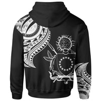 Cook Islands Zip Hoodie Cook Islands Tatau White Patterns With Coat of Arms - Polynesian Pride