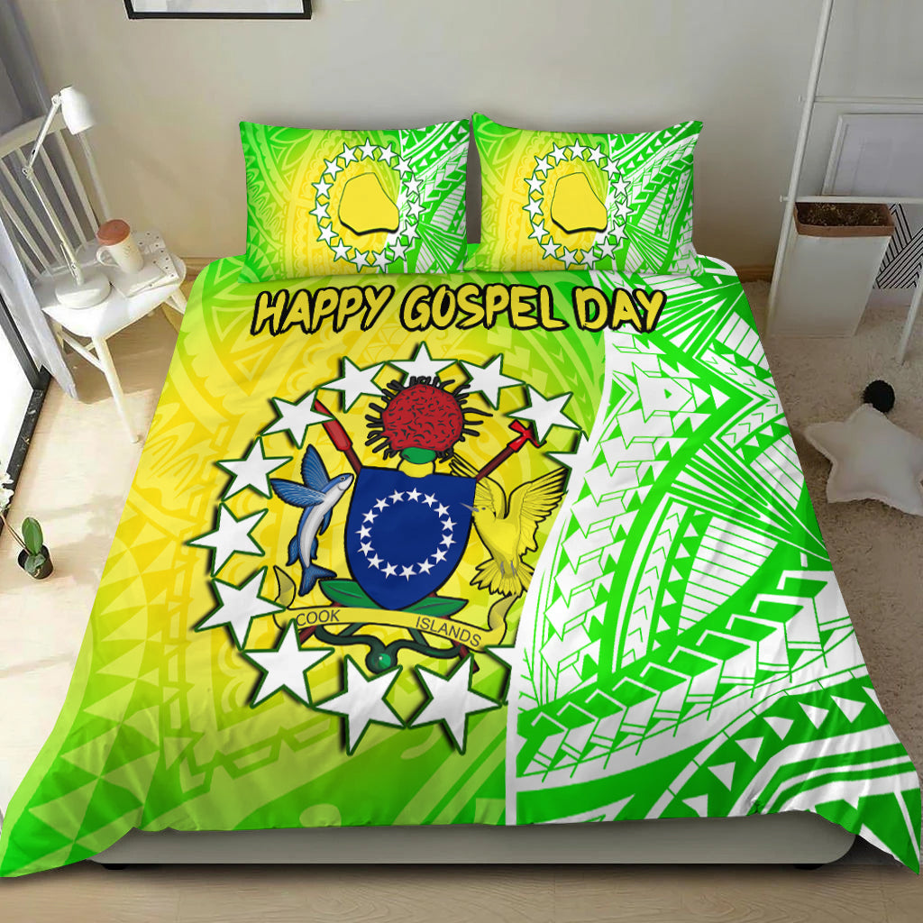 Happy Mangaia Gospel Day Bedding Set Cook Islands Coat Of Arms Polynesian Pattern LT14 Green - Polynesian Pride