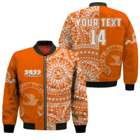 (Custom Text And Number) Tailulu Tonga College Bomber Jacket Class Of Year Tongan Ngatu Pattern LT14 Unisex Orange - Polynesian Pride